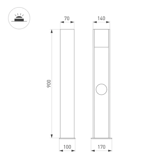 Фото #4 товара Светильник LGD-SEKVOYA-BOLL-SOCKET-H900-11W Warm3000 (BK, 120 deg, 230V) (Arlight, IP54 Металл, 3 года)