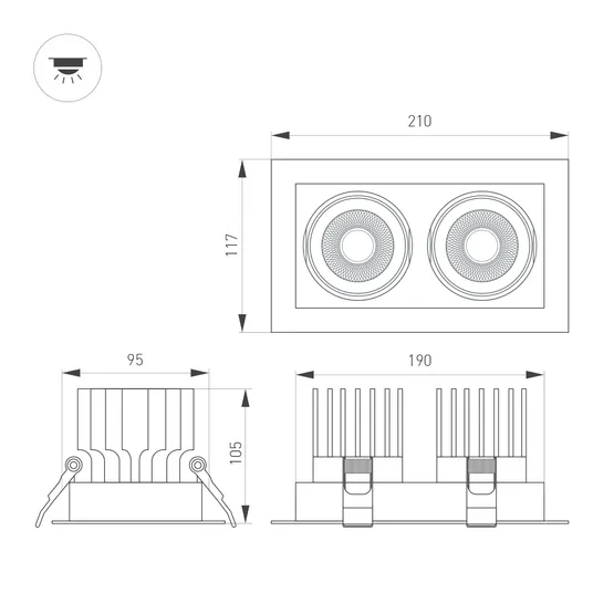 Фото #2 товара Светильник MS-VORTEX-BUILT-S210x117-2x20W Warm3000 (WH-WH, 40 deg, 230V) (Arlight, IP20 Металл, 5 лет)