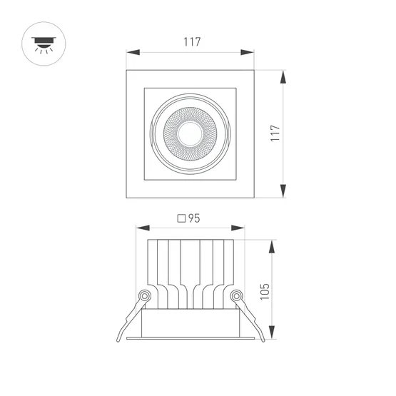 Фото #2 товара Светильник MS-VORTEX-BUILT-S117x117-20W Warm3000 (BK-BK, 40 deg, 230V) (Arlight, IP20 Металл, 5 лет)