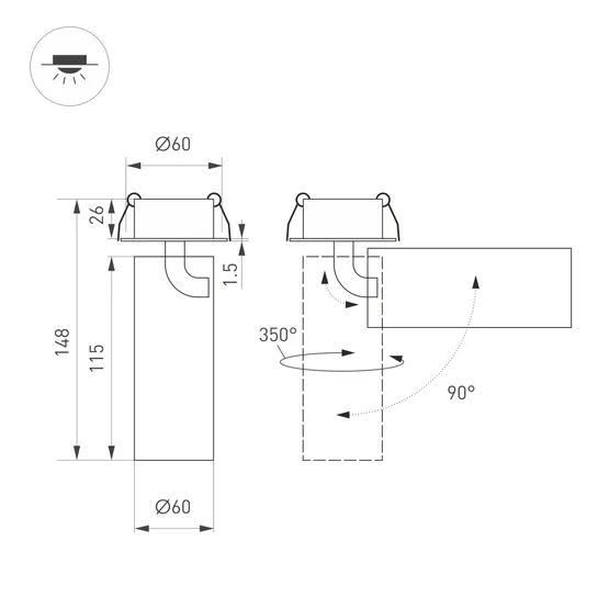 Фото #2 товара Светильник SP-GABI-BUILT-FLAP-R60-12W Warm3000 (WH, 36 deg, 230V) (Arlight, IP40 Металл, 5 лет)