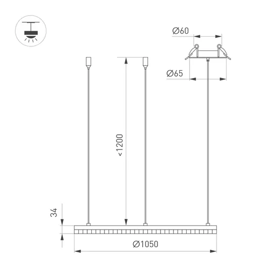 Фото #3 товара Светильник SP-DIAMOND-R1050-60W Warm3000 (WH, 45 deg, 230V, TRIAC) (Arlight, IP20 Металл, 5 лет)