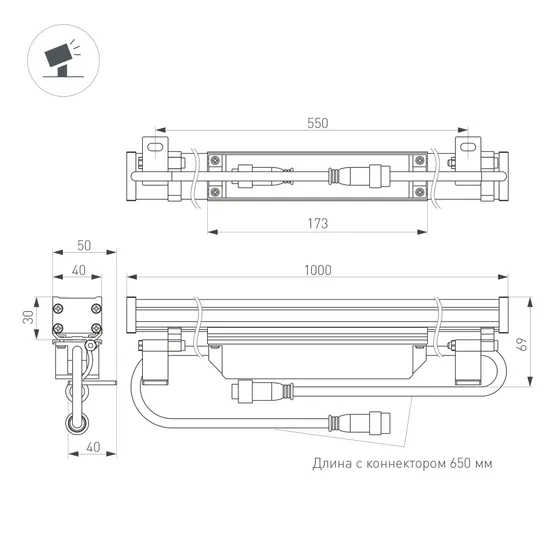 Фото #5 товара Светодиодный прожектор AR-LINE-1000XS-12W-220V Warm (Grey, 30 deg) (Arlight, IP65 Металл, 3 года)